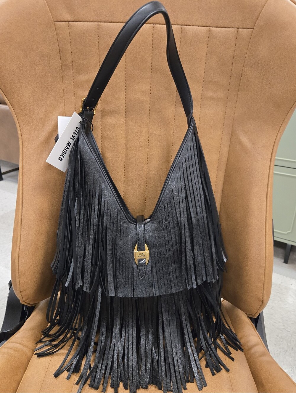 Steve Madden Black Leather Fringe Shoulder Bag